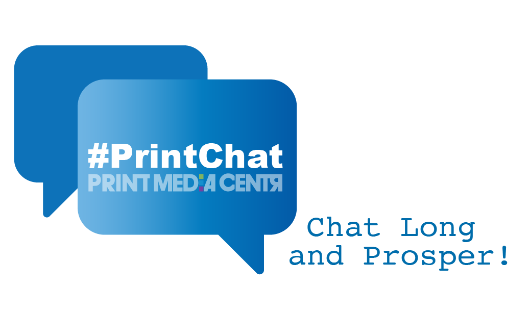 image of blue chat icons for a weekly discussion group about marketing, print marketing, multichannel marketing